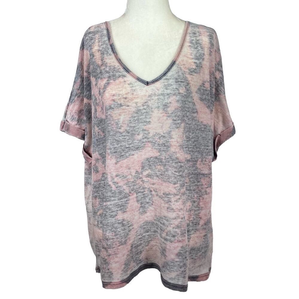 CUSTOM BKE Purple Reverse Bleach Waffle Knit T-Shirt L